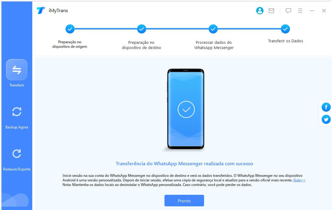 Concluir a transferência do WhatsApp