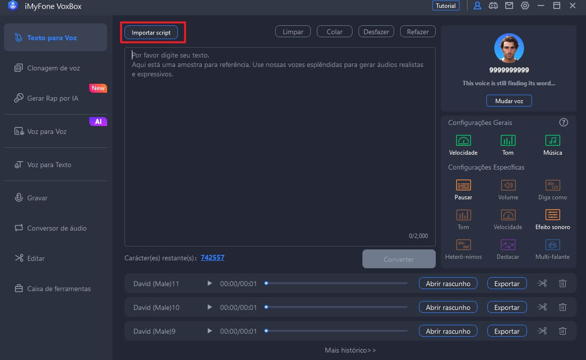 Importar Script em VoxBox