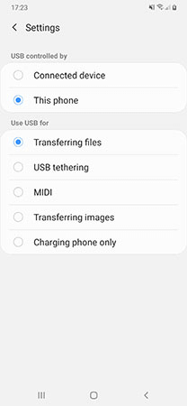 usb connection mode option