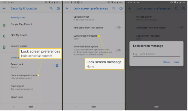 set lock screen message