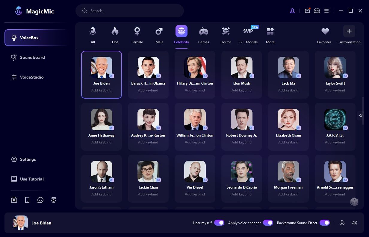 celebrity ai voices on magicmic voice changer