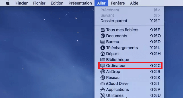 Allez maintenant dans l'option Aller > Ordinateur