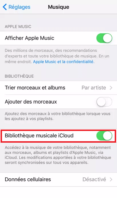 Vérifier la bibliothèque musicale iCloud