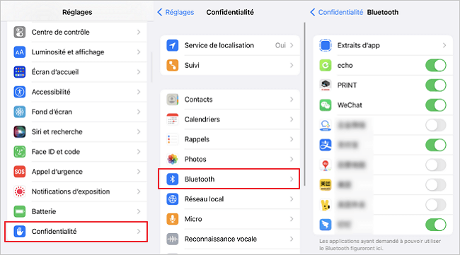 limiter les applications utilisant Bluetooth