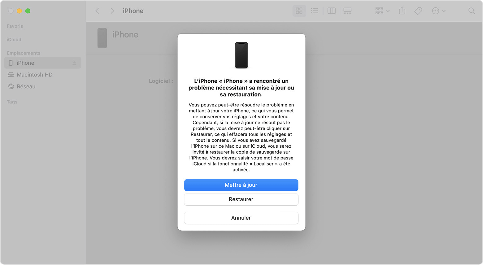 restaurer iPhone sans mot de passe