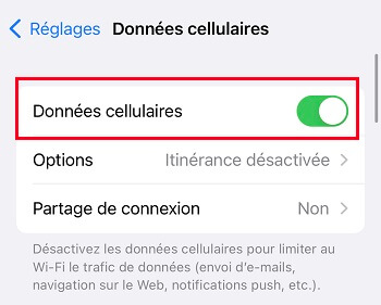 redémarrer les données cellulaires