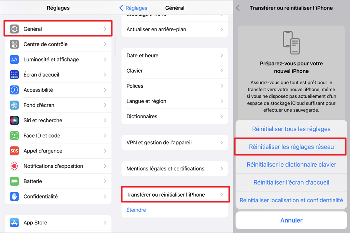 Réinitialiser les réglages Réseau iPhone