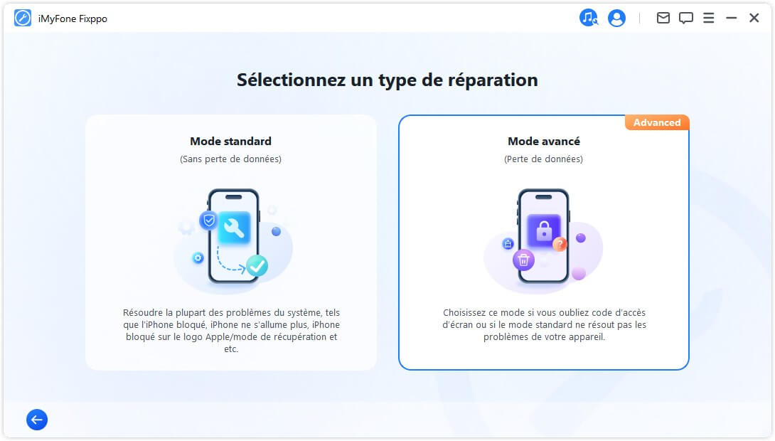 mode avancé de iMyFone Fixppo