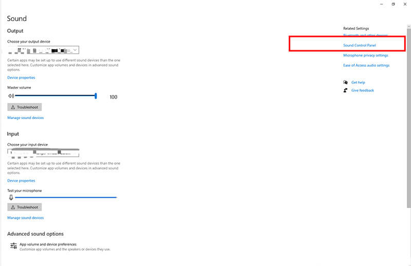 cliquez sur son / panneau de configuration