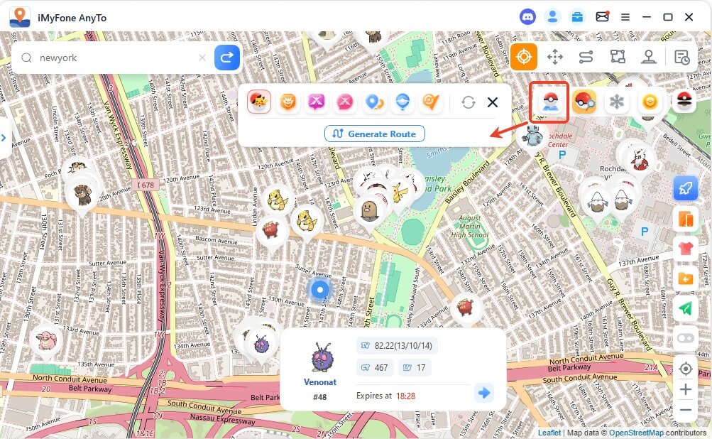 iMyFone AnyTo Pokémon térkép funkciója