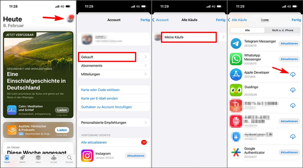 gelöschte Apps wiederherstellen iPhone von gekauften Liste