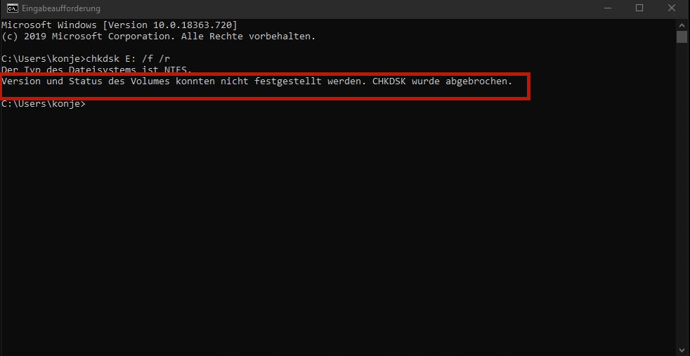 CHKDSK wurde abgebrochen