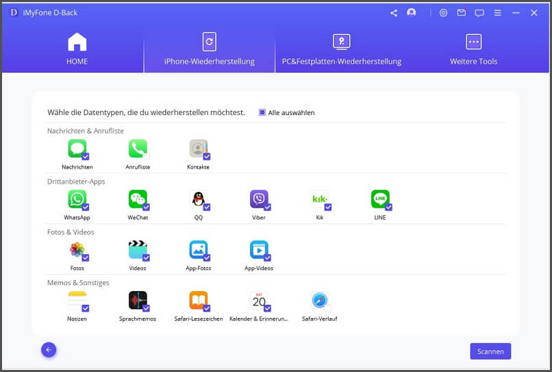 iPhone zurückgesetzt wiederherstellen aus iCloud Backup über D-Back
