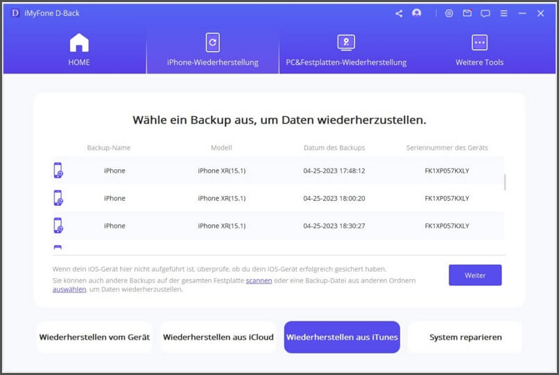 iPhone zurückgesetzt wiederherstellen auf dem Computer
