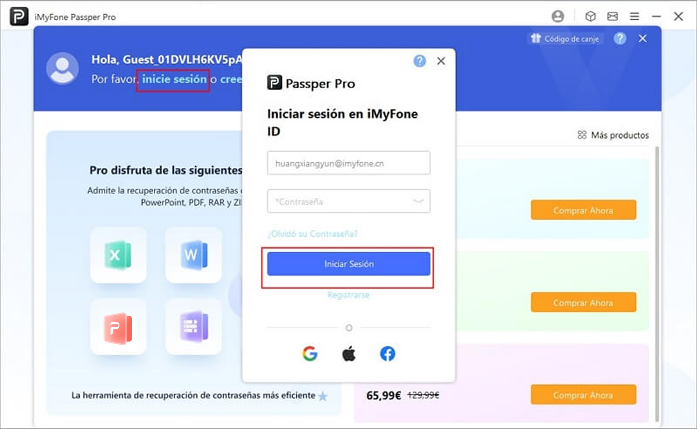 Iniciar sesión en cuenta de imyfone