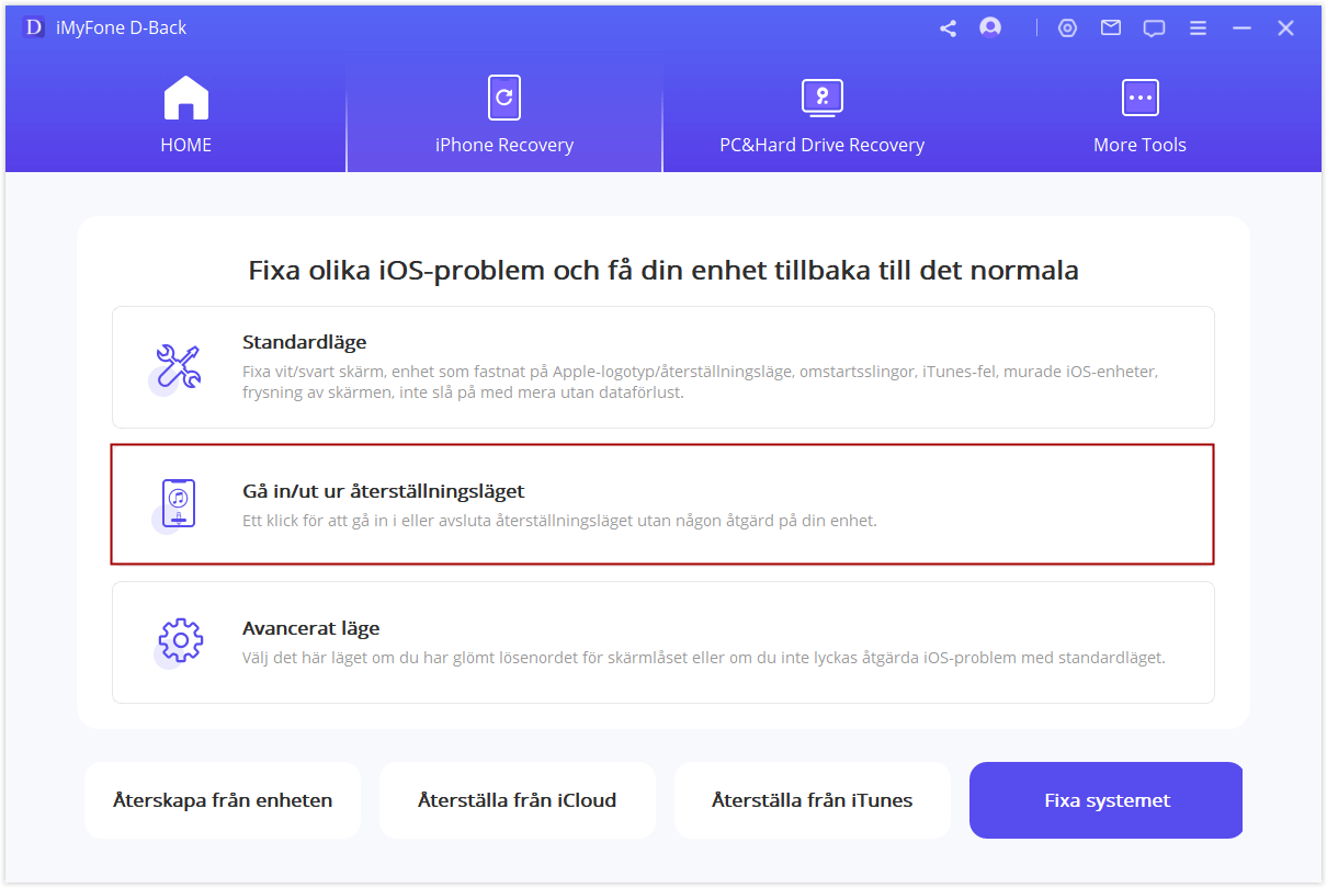 gå in avsluta återställningsläget